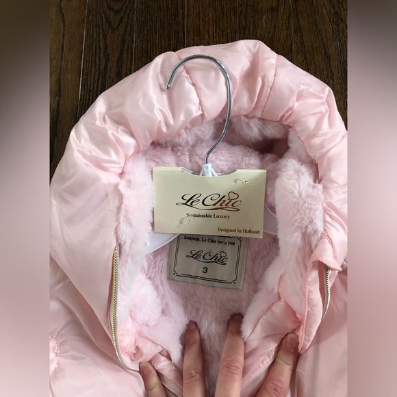 Le Chic Girls 3Y Pastel Pink Hooded Floral Faux Pearl Puffer Jacket w/Fur - NWT! - Picture 5 of 10